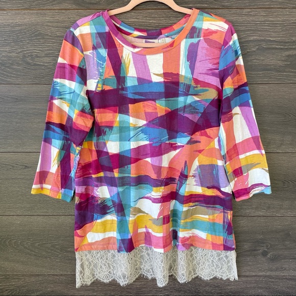 LOGO | Vibrant Abstract Lace Trim Jersey Stretch Tunic